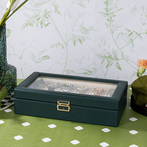 Boîte de rangement de luxe antique en cuir PU noir et vert à 6 emplacements pour montres et bijoux pour homme - Product Image 5