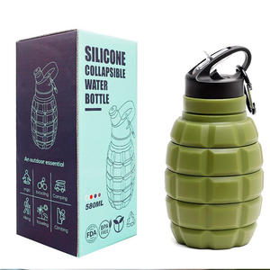 Botol air dapat dilipat silikon portabel dapat dipakai ulang kualitas makanan olahraga Gym pola logo kustom lucu penjualan terbaik - Product Image 2