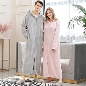 Camisón acolchado con <span class=keywords><strong>cremallera</strong></span> de gran tamaño para Otoño/Invierno para mujeres y hombres, albornoz de terciopelo Coral cálido, camisón para amantes, ropa de dormir - Product Image 5