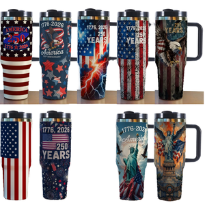American Flag 1776 Independence 40oz Stainless Steel Vacuum Insulated Travel Tumbler with Handle <b>Large</b> Capacity Portable - Product Image 1