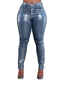 <span class=keywords><strong>Jeans</strong></span> moulants élastiques pour femmes européennes et américaines, taille haute, style rétro, <span class=keywords><strong>argent</strong></span>é et doré, décontractés, pour <span class=keywords><strong>l</strong></span>'été - Product Image 1