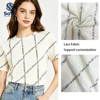 Nouvelle collection été : Tissu en dentelle tricoté en polyester avec lettres imprimées pour vêtements et t-shirts