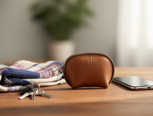 Portamonete Piccolo Mezzo Cerchio in Vera Pelle con Cerniera Singola Unisex Mini Portafoglio Tinta Unita Fodera in Poliestere SUT 84010 - Product Image 2