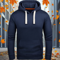 Sudadera con Capucha Azul Marino de Gran Gramaje para Hombre, con Cordón de Contraste, Ajuste Estándar Europeo, Logotipo Personalizado Premium, Venta al por Mayor