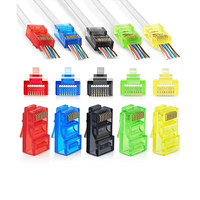 Conector UTP 8P8C de 100 Piezas en Rojo, Verde, Blanco, Azul, Negro y Amarillo, Conector RJ45 Cat5e Cat6 Cat6a con Recubrimiento Dorado de Fácil Instalación