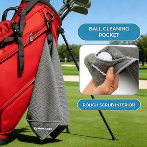 Serviette de golf magnétique multi-usages à séchage rapide et absorbante avec brosse et poche de nettoyage, logo personnalisé - Product Image 2