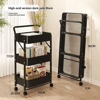 Chariot de rangement pliable à 3 niveaux durable pour collations, livres et articles ménagers dans les petites maisons