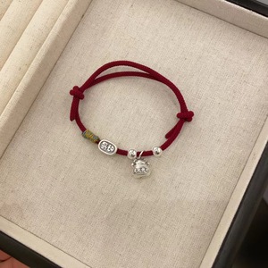 Bracelet en fil rouge tressé en argent sterling 999 Happy Lucky Cat pour femmes, bijoux cadeau de style chinois - Product Image 3
