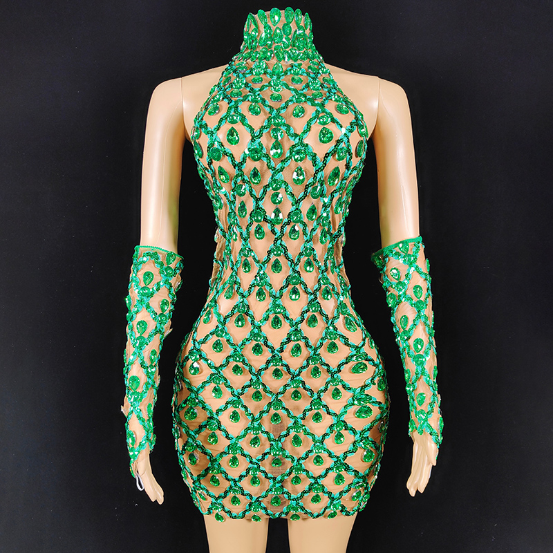 green emerald velvet dress Beaded Collar Trumpet Formal Evening Dress main image 0