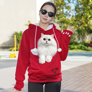 เสื้อฮู้ดผู้หญิงมีกระเป๋าแมว สีเทา ผ้าถัก ป้องกันขนร่วง เสื้อสวมหัวลำลอง สำหรับฤดูใบไม้ร่วงและฤดูหนาว - Product Image 3