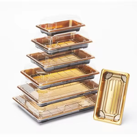 Plateau carré en plastique doré écologique pour sushis japonais à emporter, jetable, pour restaurants, gâteaux, snacks et biscuits