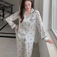 Automne soie glace soie femmes pyjamas à manches longues pantalon maison vêtements mince amour pêche boucle pyjamas costume maison vêtements