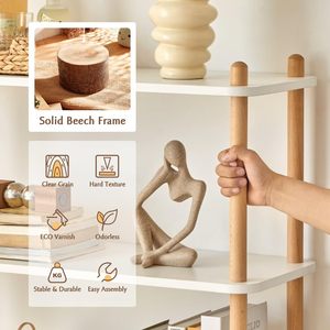 Estantería Moderna de 3 Niveles con Altura Ajustable, Estantería Abierta Independiente, Marco de Madera de Haya Blanca, Estantes de 0.63 Pulgadas de Grosor para Libros - Product Image 3