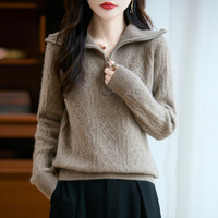 Shengrui Damen-Pullover mit Umlegekragen aus 100% Reiner Wolle, Lässig, Knitterfrei, für Herbst und Winter, Locker Geschnitten, Verdickt, Gestricktes Innenfutter