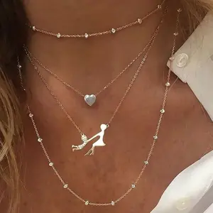 Fashion Multi Layered Gold Chain Necklace Mother's Day Gift Necklace Inlaid Zircon Mother Child Pendant Mama Necklace for Women