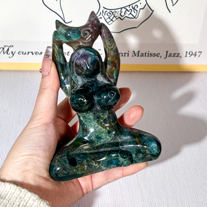 Alta calidad Natural tallado a mano océano jaspe <span class=keywords><strong>Madre</strong></span> Tierra Yoga señora diosa levantar la luna estatuas cristal gente para la curación - Product Image 6