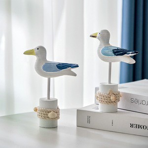 Figurita de pájaro marino, 2 uds., decoración de madera de estilo mediterráneo para sala de estar, escritorio, tema oceánico - Product Image 1