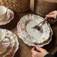 Nouvel ensemble de vaisselle en céramique Lelyi, style rétro français romantique, assiettes à dessert et bols à soupe, vente en gros pour la maison