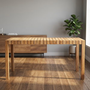 Table de salle à manger extérieure moderne en teck massif, écologique, durable, imperméable, pour patio et salon - Product Image 3