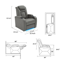 Fauteuil inclinable électrique en cuir pleine fleur à double alimentation avec chargement USB Type-C, siège de cinéma maison rembourré, structure en bois