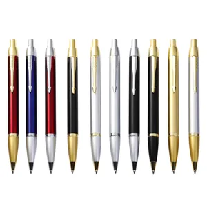 Conjunto de canetas esferográficas de metal luxuosas com logotipo personalizado de alta qualidade, caixa de presente exclusiva, clipe de ouro preto Parker IM