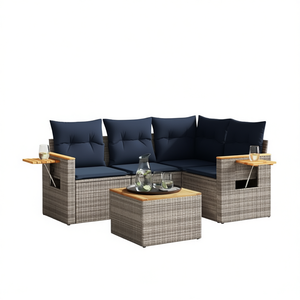 ชุดโซฟาลานบ้านหวายโพลีสีเทา 5 ชิ้นพร้อมชุดเบาะรองนั่งในสวน (มีจำหน่ายในสหรัฐอเมริกา) - Product Image 1