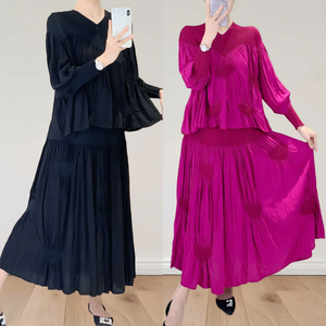 Conjuntos de Moda para Mujer de Talla Grande, Primavera Verano, Top y Falda Rojo Rosa, 2 Piezas, Estilo Modesto Informal, Talla Única, <span class=keywords><strong>Ropa</strong></span> ODM - Product Image 2
