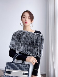MWFur Écharpe de mode tricotée à la main extensible en <span class=keywords><strong>fourrure</strong></span> de lapin Rex Écharpe à boucle en <span class=keywords><strong>fourrure</strong></span> double face pour femmes - Product Image 2
