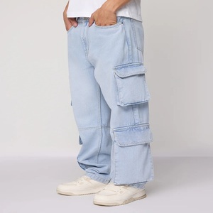 Men's Loose <b>Denim</b> Trousers Multi-Pocket Plus Size Hip Hop Winter Jeans with Light Wash Cotton <b>Material</b> ODM Supply - Product Image 4