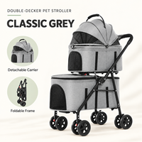 Poussette pliable à double étage pour animaux de compagnie, avec paniers amovibles, fenêtres en maille, imperméable, en aluminium, 4 roues, pour chats et petits chiens
