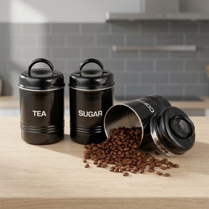 <b>Canister</b> <b>Set</b> Housewares <b>Canister</b> 3 Pcs <b>Set</b> Printed Tea Coffee Sugar <b>Canister</b> <b>Set</b> Steel Kitchen Storage Stainless Steel - Product Image 3