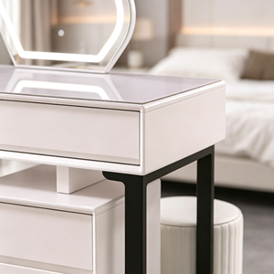 Tocador moderno blanco con espejo iluminado y cajones de almacenamiento para dormitorio - Product Image 1