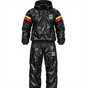 Custom <b>Black</b> Hooded Sauna Suit Men’s Shiny Sweat Tracksuit Half Zip Pullover Jacket Pants <b>Set</b> Thermal <b>Gym</b> Training Fitness Wear - Product Image 1