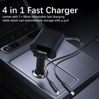 Pengisi Daya Mobil 4-in-1 Multi-Port Pengisian Cepat Kabel Ganda Dapat Ditarik PD3.0 Output 33W 5V/3A Perlindungan SCP OTP OVP 360