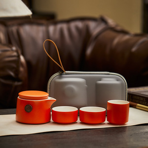 Théière <span class=keywords><strong>en</strong></span> porcelaine classique portable pour l'extérieur, service à thé de voyage avec tasses, design marocain traditionnel pour les vacances ou l'hôtel - Product Image 4