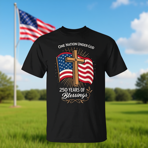 Camiseta Christian Usa, 250 años de bendiciones, diseño patriótico de una nación bajo Dios - Product Image 3