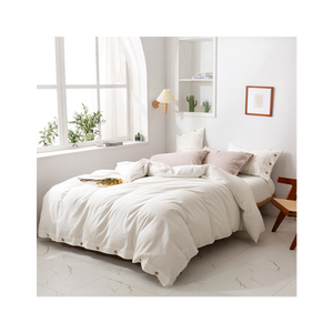 100% Cotton Duvet Cover Queen Size <strong>Beige</strong> Fade-Resistant Linen Like Luxury Soft Thin <strong>Bedding</strong> <strong>Set</strong> with Private Label - Product Image 2