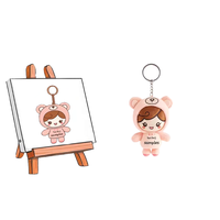 Porte-clés unisexe en peluche courte douce de 10 cm avec logo brodé personnalisé en usine, ours en coton PP, poupée en peluche Kawaii, anneau de clé pour sac à dos