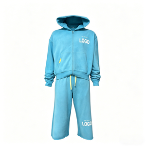 Custom <b>Zip</b> <b>up</b> Hooded <b>Jacket</b> Joggers 100% Cotton Sweatwear 7-point Pants Tracksuit Mne's Sweatpants and Hoodie Set - Product Image 2