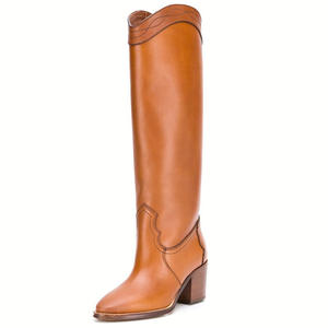 Botas hasta la rodilla para mujer de otoño e invierno europeas y americanas, tacón bajo, tacón grueso, diseño de piel de vaca, talla grande, compra rápida en - Product Image 2