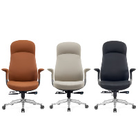 Fauteuil de bureau moderne en cuir orange avec accoudoirs fixes, pivotant, avec coussin chauffant et rafraîchissant pour usage domestique ou professionnel