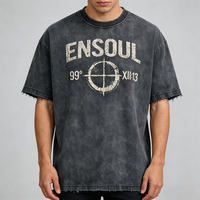 T-shirt Streetwear Personnalisé Imprimé Effet Craquelé, Lavage Enzymatique Acide, Coupe Boxy Distressed, Jersey Lourd pour Homme, Été