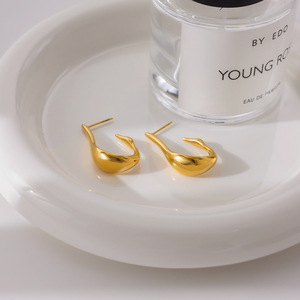 Pendientes de aro en forma de U de acero inoxidable chapado en oro con diseño de gota de agua, joyería de moda para mujer. - Product Image 4