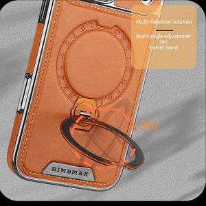 Funda Magnética de Cuero de Lujo para iPhone 17 11 12 13 14 15 16 Pro Max 17 Air con Protección de 360° °   Funda a prueba de golpes con soporte de anillo metálico - Product Image 4