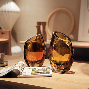 Décoration de table pour la maison, couleur ambre, grande et petite, une paire, urnes de luxe, vases en verre transparent hauts pour centres de table - Product Image 2