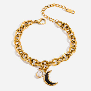 Bracelet en chaîne dorée avec pendentif lune pour femme, bijoux à porter au quotidien - Product Image 1