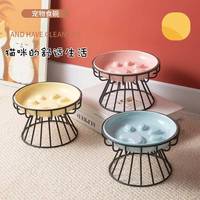 Bol en céramique, gamelle pour chat, assiette à lécher, assiette anti-étouffement à alimentation lente avec support, protection du cou