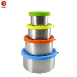 LIHONG Multiple Size Stainless Steel Food Storage Container Small Bento Box Lunch Round Silicone Lid Food Container