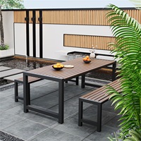 Ensemble de chaises de table modernes en métal pour les loisirs de plein air pour le parc, la cour, le jardin et le café avec table longue et chaises
