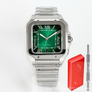 Orologio Meccanico Automatico Quadrato Serie Sandos Dumont per Coppie, in Acciaio Inossidabile con Quadrante Blu e Chiusura a Farfalla - Product Image 4